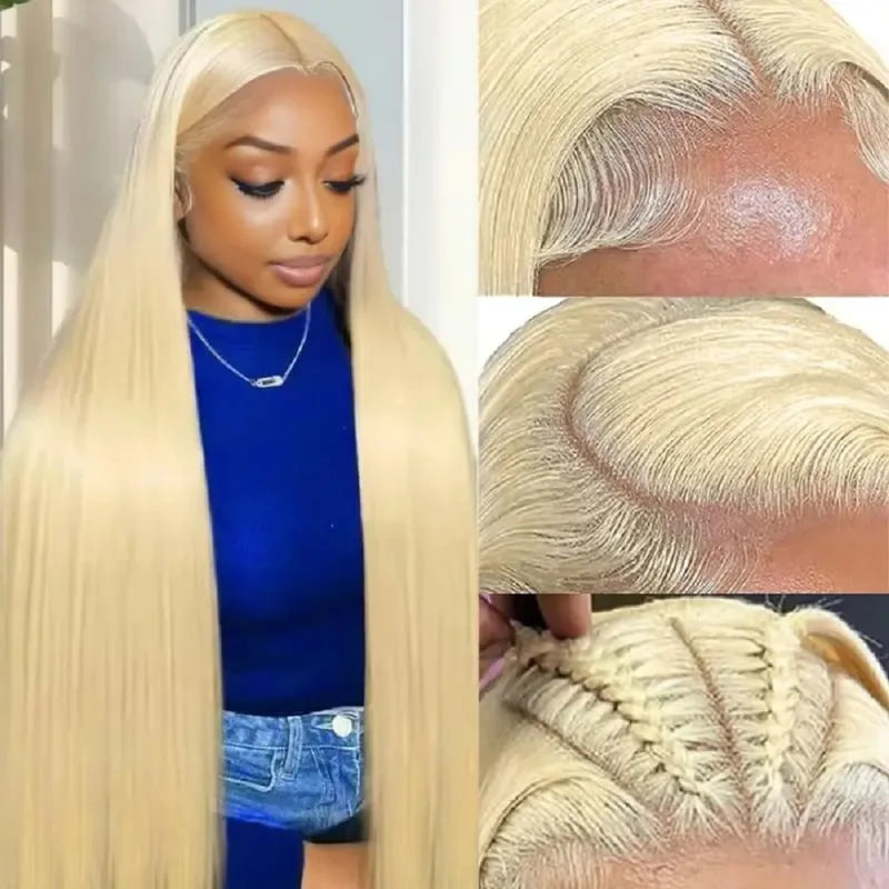 Colored Straight Human Hair Wig 13x4 HD Blonde Lace Front Full Lace Frontal 18-46 Inch