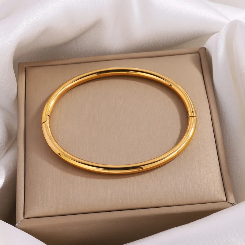 Waterproof Stainless Steel Cuff Bracelet for Women - Openable Metal Bangles Jewelry Gift