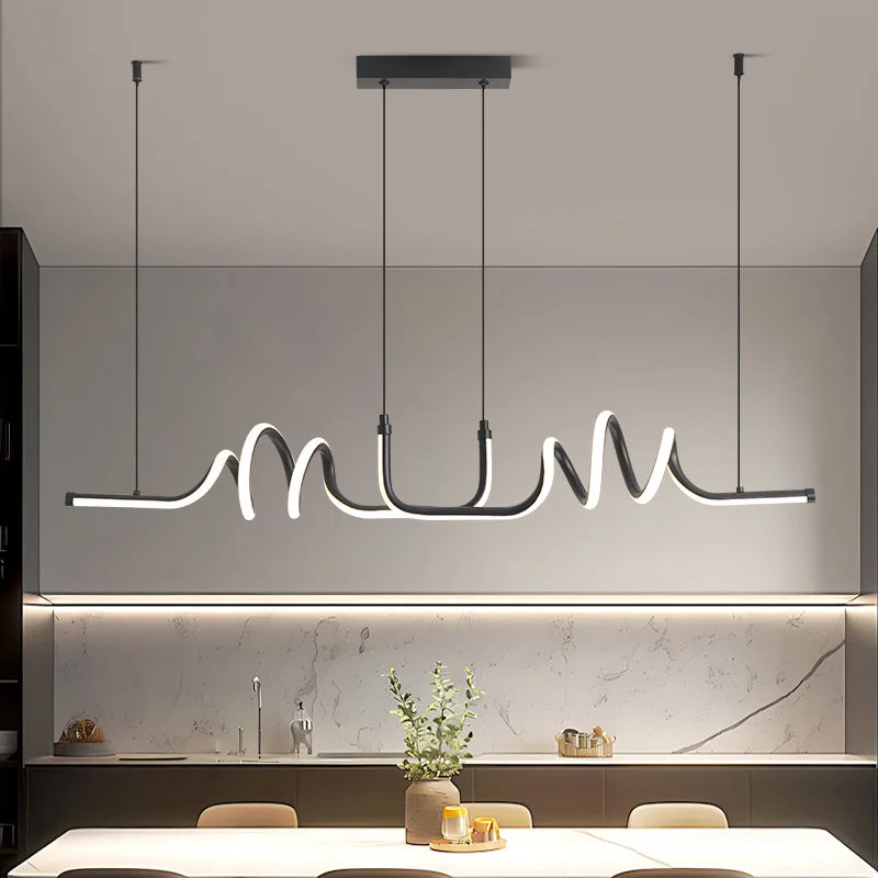 Black LED Pendant Light for Dining Room Kitchen Living Room Modern Chandelier 90cm