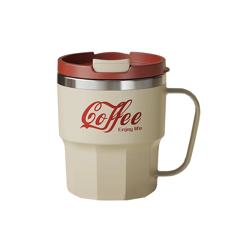 400ml Double Wall Stainless Steel Coffee Mug with Lid & Handle - Reusable Water Cup
