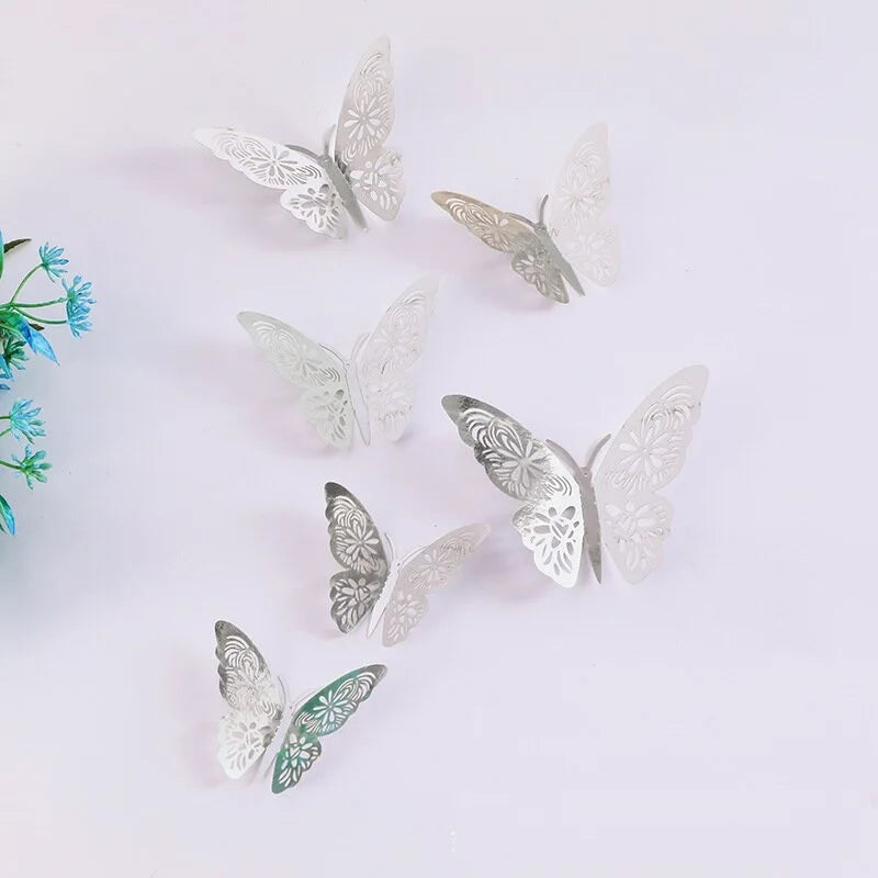 12-Piece 3D Hollow Butterfly Wall Stickers for DIY Home Decor, Party Gifts