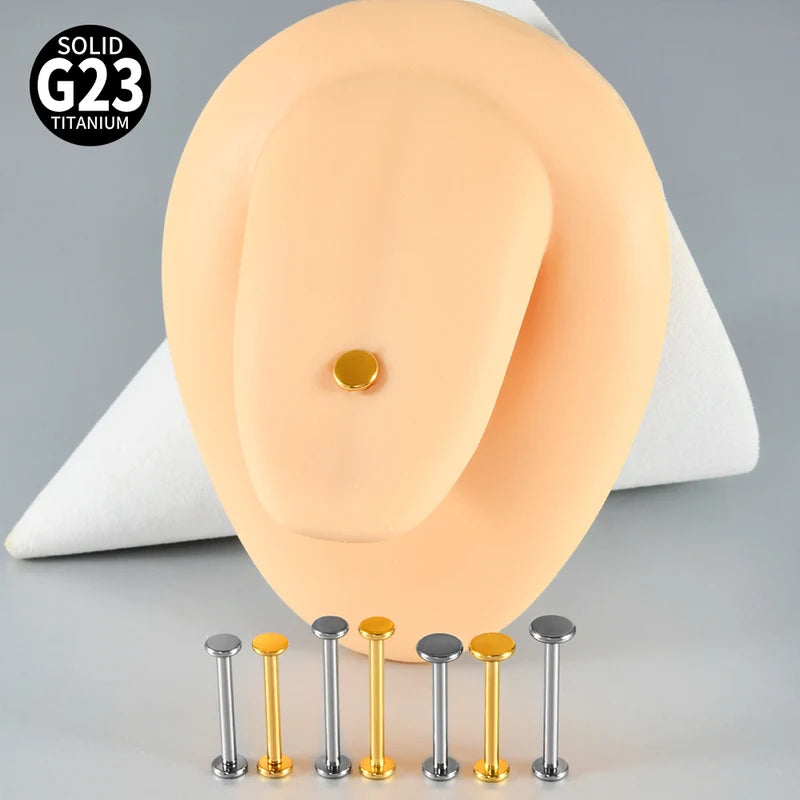 Titanium Labret Piercing Jewelry 14G Flat Internal Thread Tongue Barbell Set