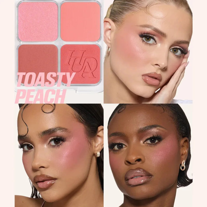4-in-1 Cheek & Highlighter Palette - Matte Shimmer Face Makeup for Daily Use