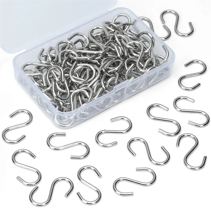 Mini S-Shaped Metal Ornament Hooks - 100Pcs with Storage Box for DIY Crafts & Decorations