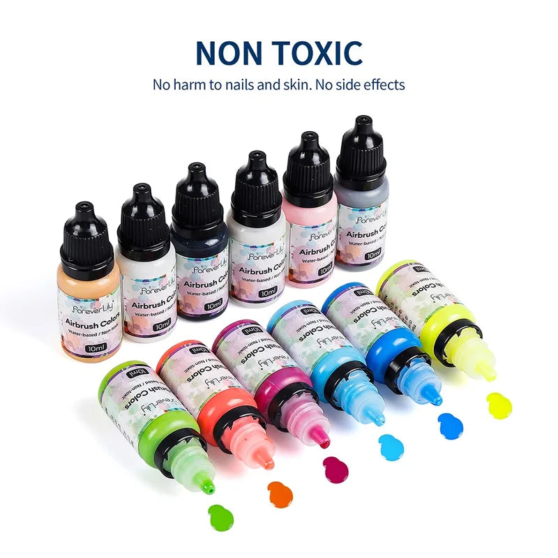 12-Color Water-Based Nail Ink Set - Matte Black & Pearl White for Nail Art and Airbrush Painting