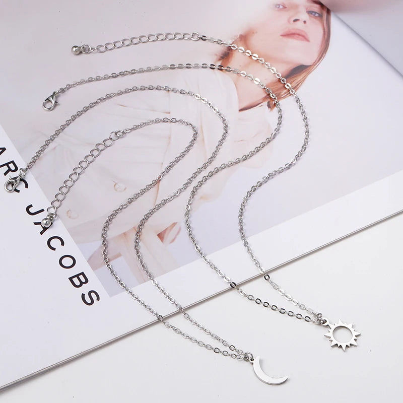 Sun Moon Necklace Set for Best Friends - Stainless Steel Friendship Jewelry