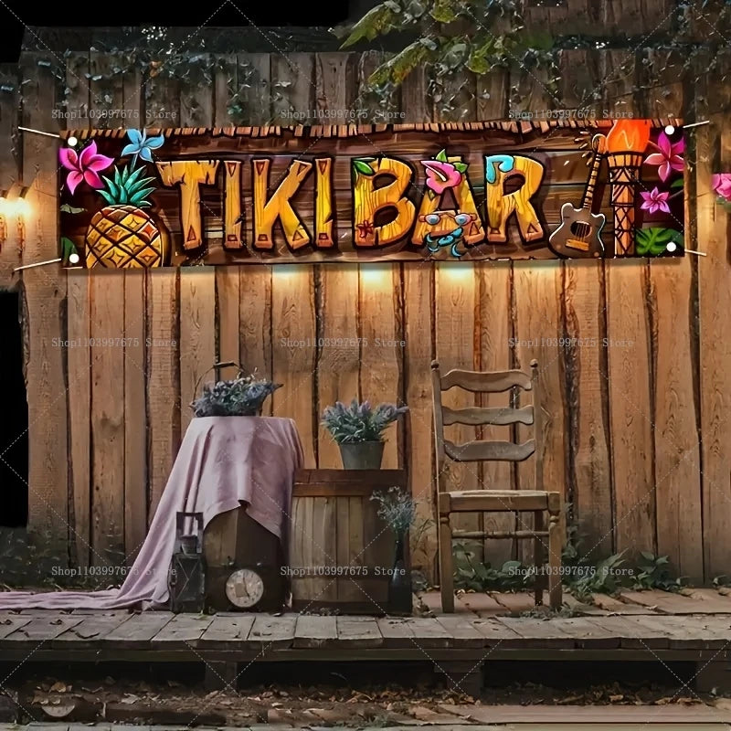 Tiki Bar Banner Tropical Hawaiian Beach Party Decorations Vinyl Background