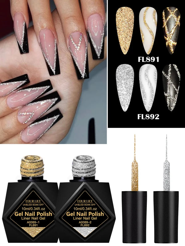 Reflective Glitter Gel Nail Polish Set - Bright Sparkling French Colors, Long-Lasting UV & LED Curing