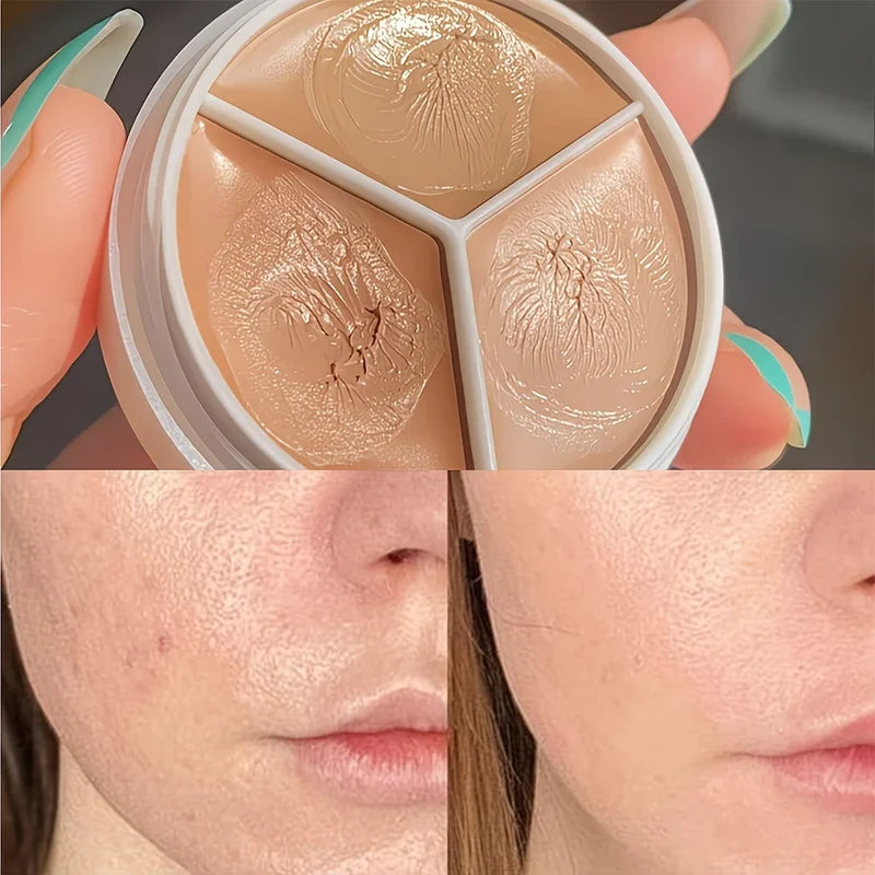 3-Color Waterproof Concealer Palette - Long-Lasting Acne & Dark Circles Cover