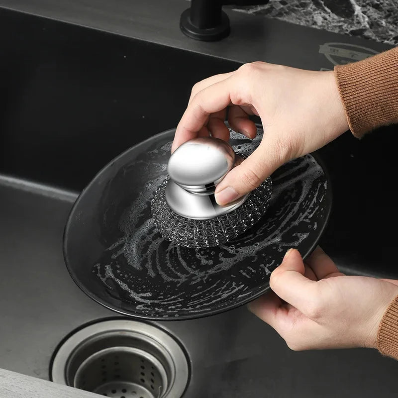 Heavy Duty Stainless Steel Pot Brush with Handle – Rustproof Metal Scrubber for Dishwashing & Pot Cleaning