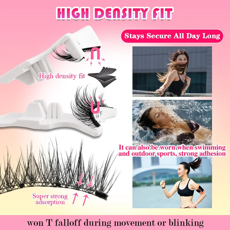 Reusable 3D Magnetic Faux Mink Eyelashes with Tweezers Makeup Set - Natural & Fluffy