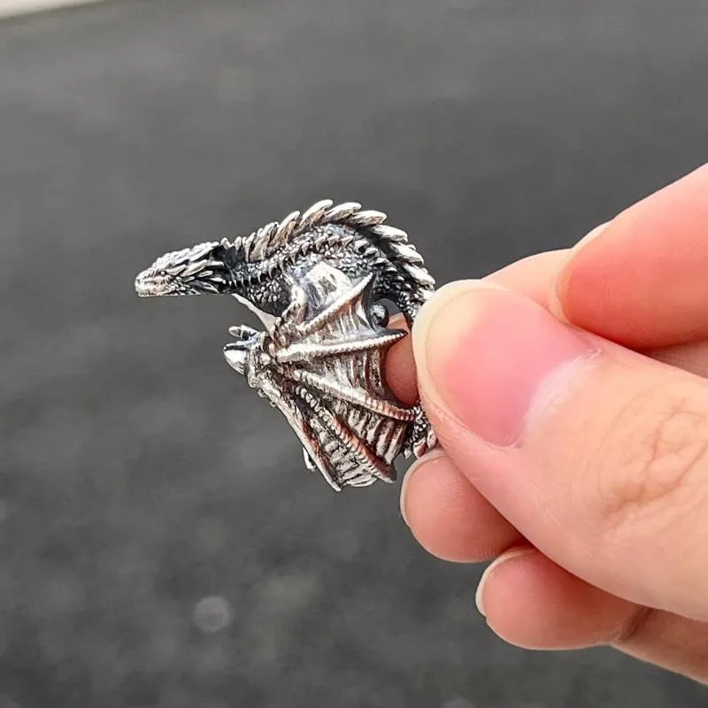 Gothic Dragon Ring with Pterosaur Wings - Adjustable Vintage Jewelry for Men Women