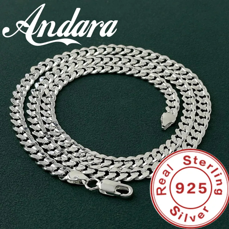 925 Sterling Silver Cuban Necklace for Men Women 7MM Wedding Jewelry Gift