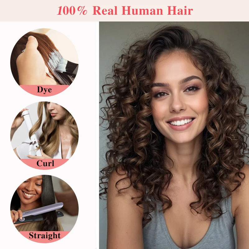 Curly Clip-In Hair Extensions 7pcs Water Wave Remy Human Hair for Women