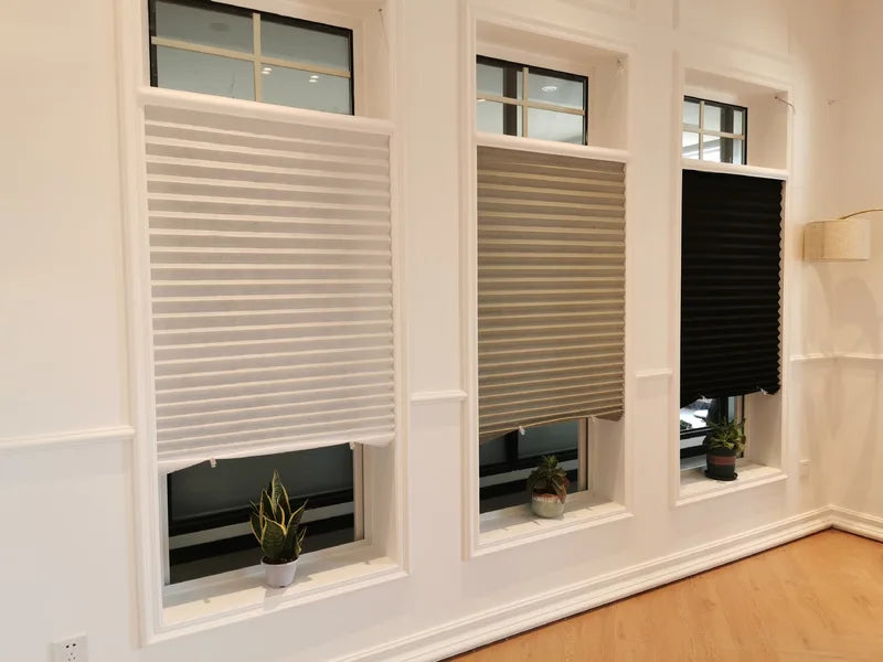 Blackout Pleated Window Blinds - Self-Adhesive Cordless Fabric Shades for Room Darkening
