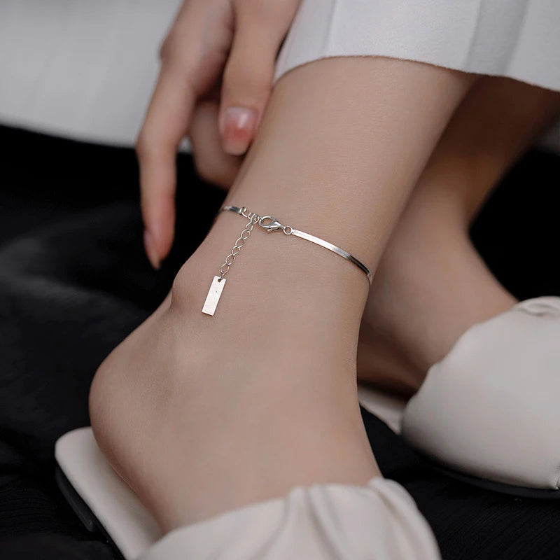 Simple Silver Anklet with Snake Bone Blade Design - Summer Fashion Jewelry
