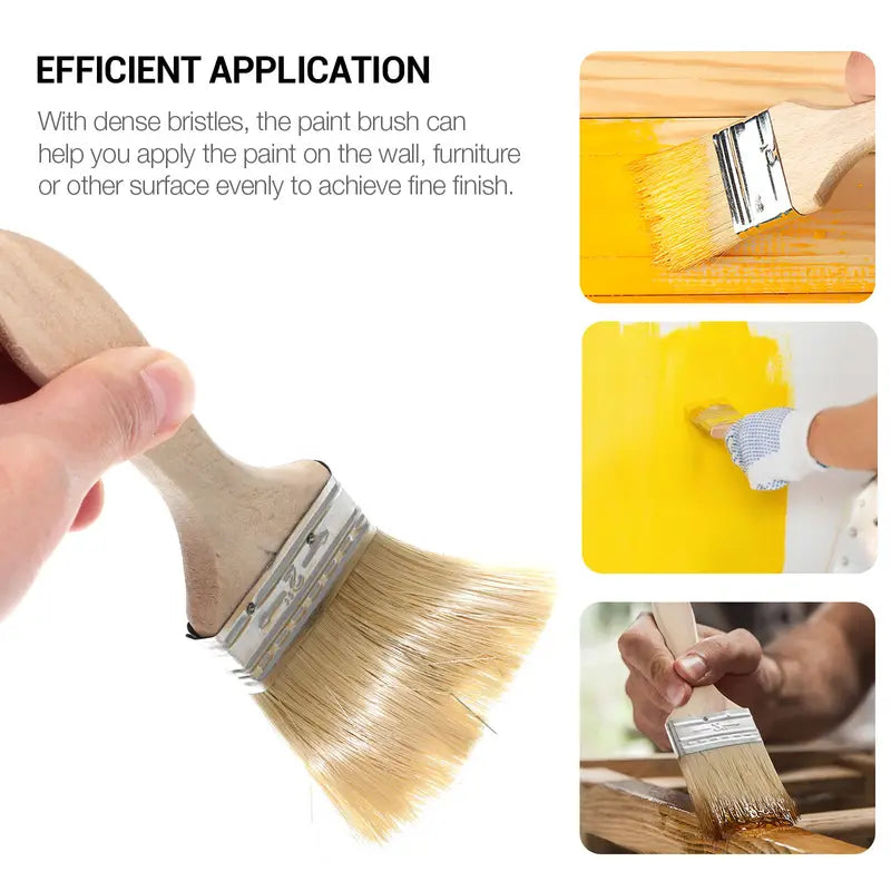 10 Pcs Wooden Handle Paint Brush Set - 2 Inch Fine Bristles Wall & Furniture Painting Tools