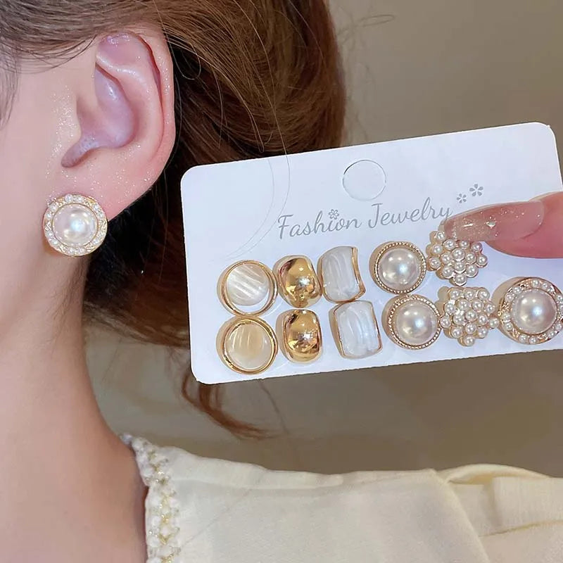 12 Pcs Elegant Pearl Earrings Set for Women Daily Wear Holiday Gifts Jewelry