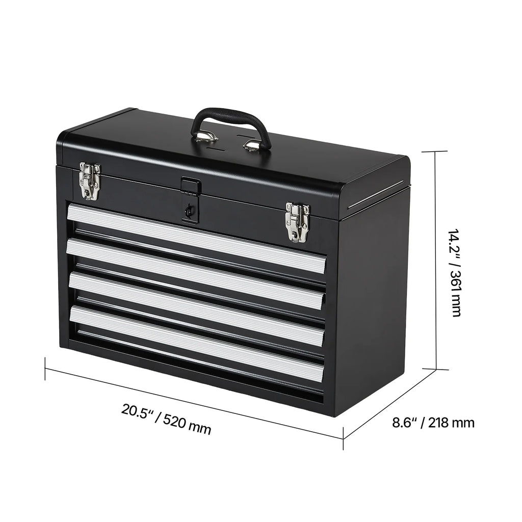 20.5-Inch Portable Metal Tool Box with 4 Drawers, Locking Organizer for Workshop