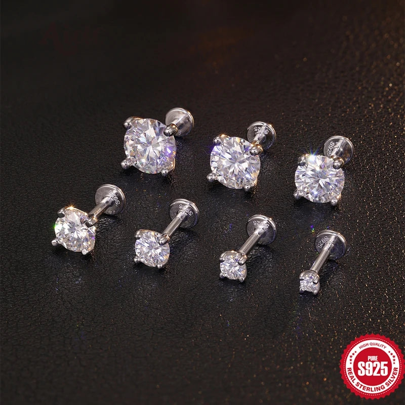 Moissanite Earrings 0.03-1.2CT Stud Jewelry Sterling Silver Gift for Men Women