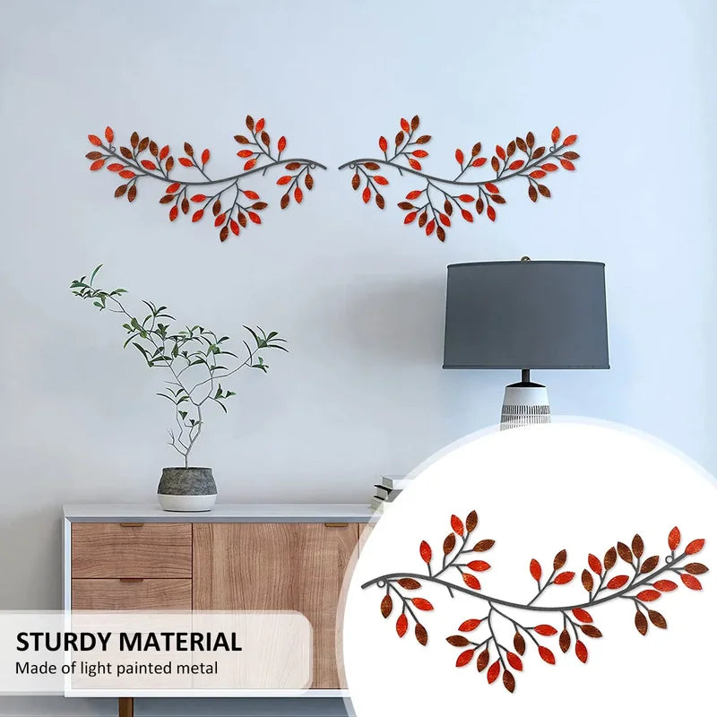 Metal Tree Leaf Wall Decor Set - Artistic Wrought Iron Vine Olive Branch Wall Art