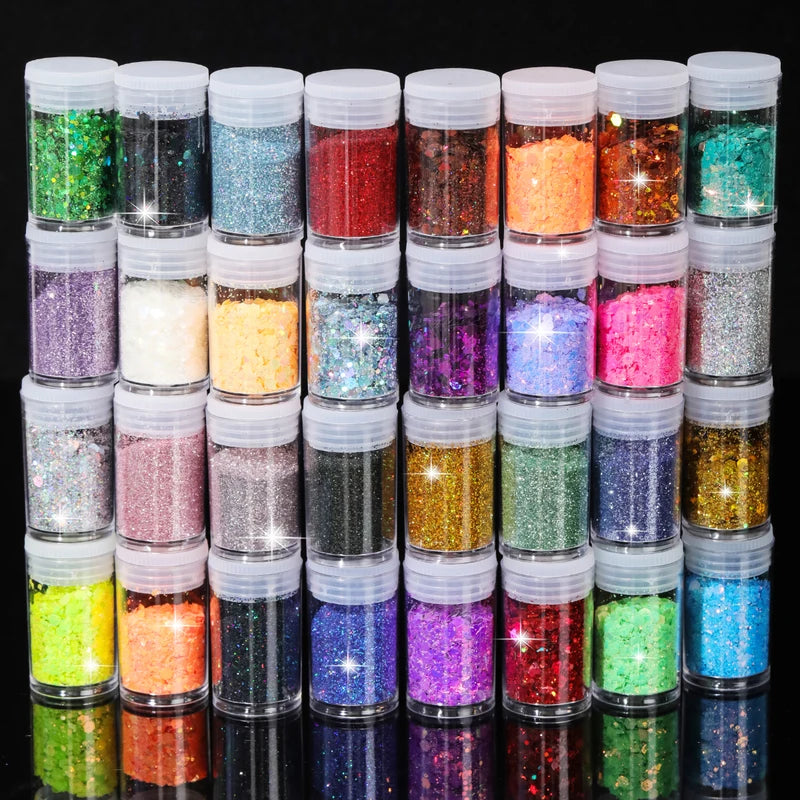 Chunky Holographic Glitter for Face Eyes Lips Nails Hair - Festival Cosmetic Sparkle Set