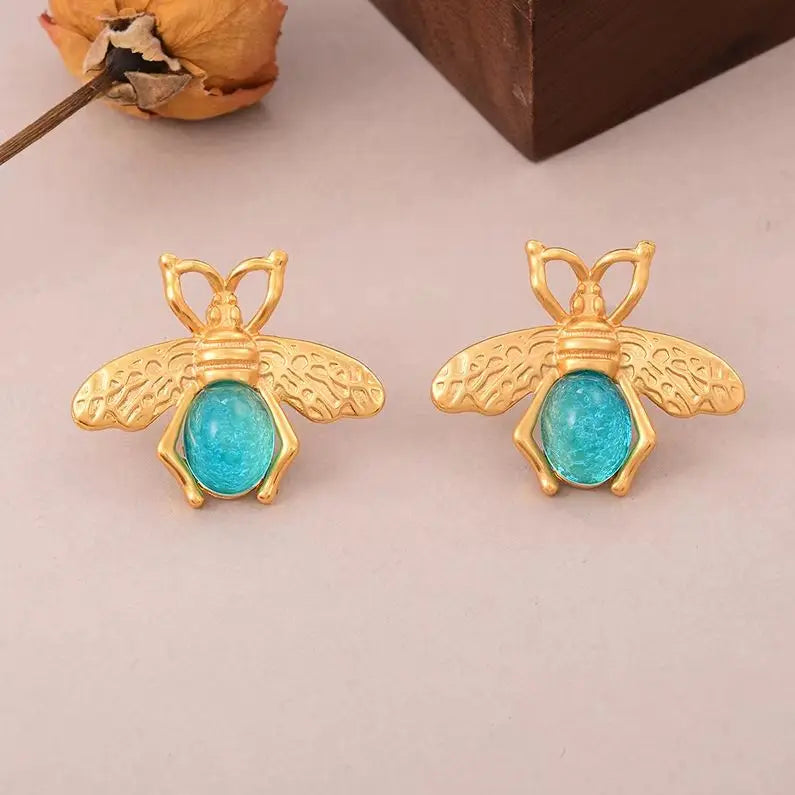 Vintage Bee Insect Stud Earrings for Women - Gold Tone Statement Jewelry Various Styles