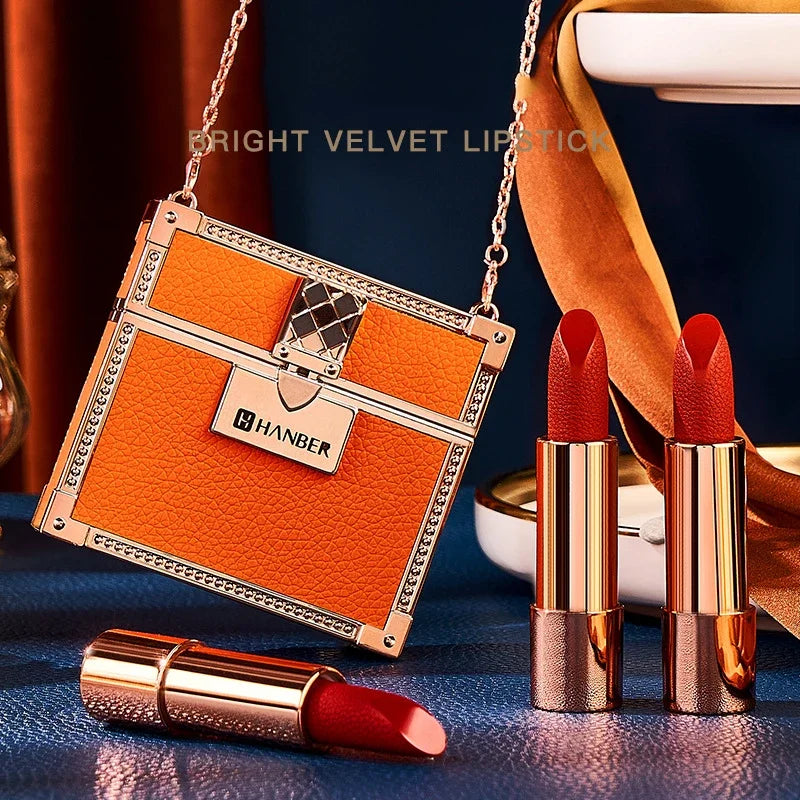 Waterproof Matte Lipstick Set - Long Lasting Lip Gloss Kit with Velvet Finish and Leather Bag