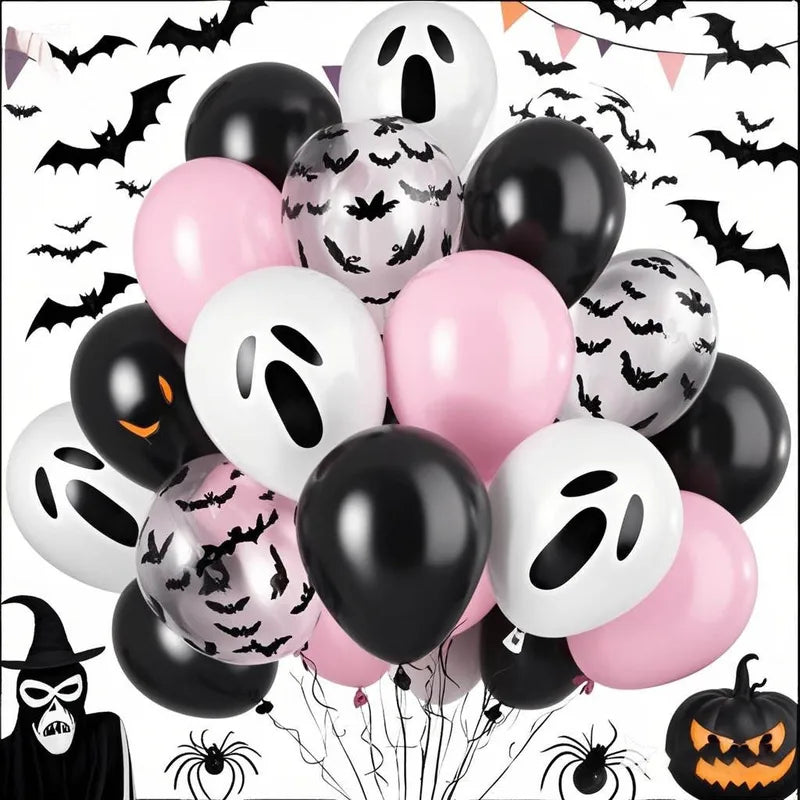 Halloween Balloons Pack - Pink Ghost, Bat Confetti, Latex Decorations for Party