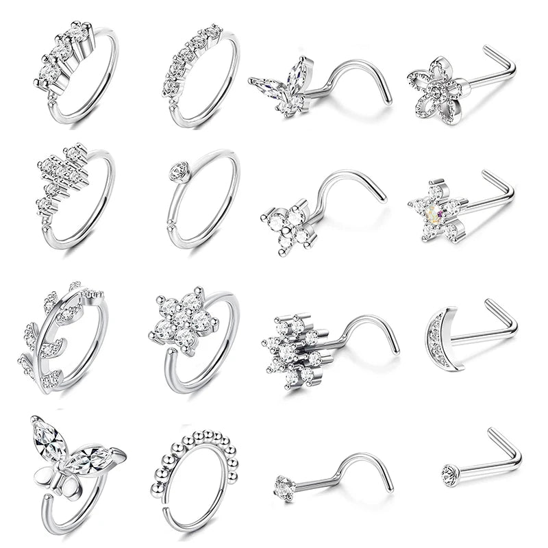 20G Nose Rings Studs Hoop Screw L Shaped Body Jewelry for Women