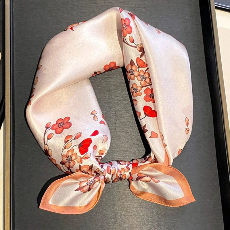 Natural Silk Hair Scarf 21x21 Inches Floral Pattern Sleep Wrap for Women