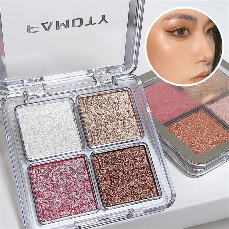 4-Color Face Highlighter Palette with Glitter & Pearly Shimmer for Makeup