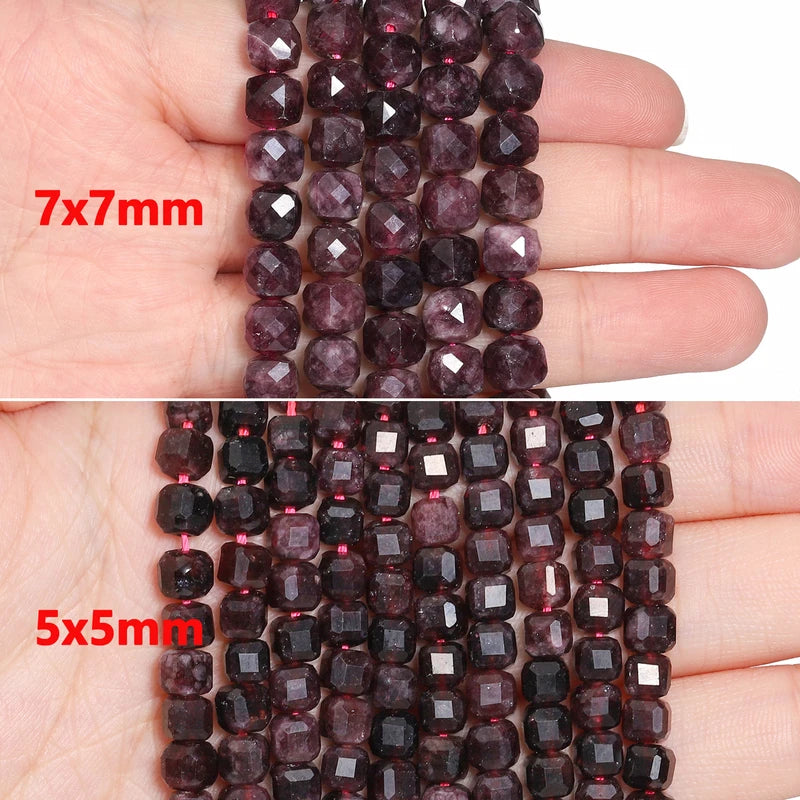 Natural Stone Garnet Beads Square Spacer Beads for Jewelry Making - Dark Red