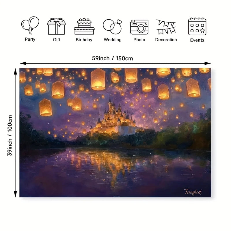 Princess Castle Yard Decoration with Glittering Lanterns and Flag Background - Festival & Party Decor