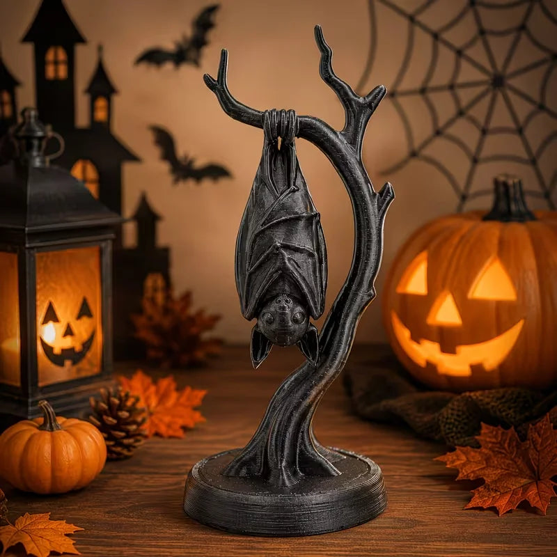 Gothic Bat Figurine 3D Printed Halloween Decor Spooky Desk Ornament Gift