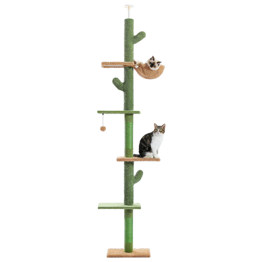Tall Floor to Ceiling Cat Tree with Cactus Design, Scratching Posts & Hammock