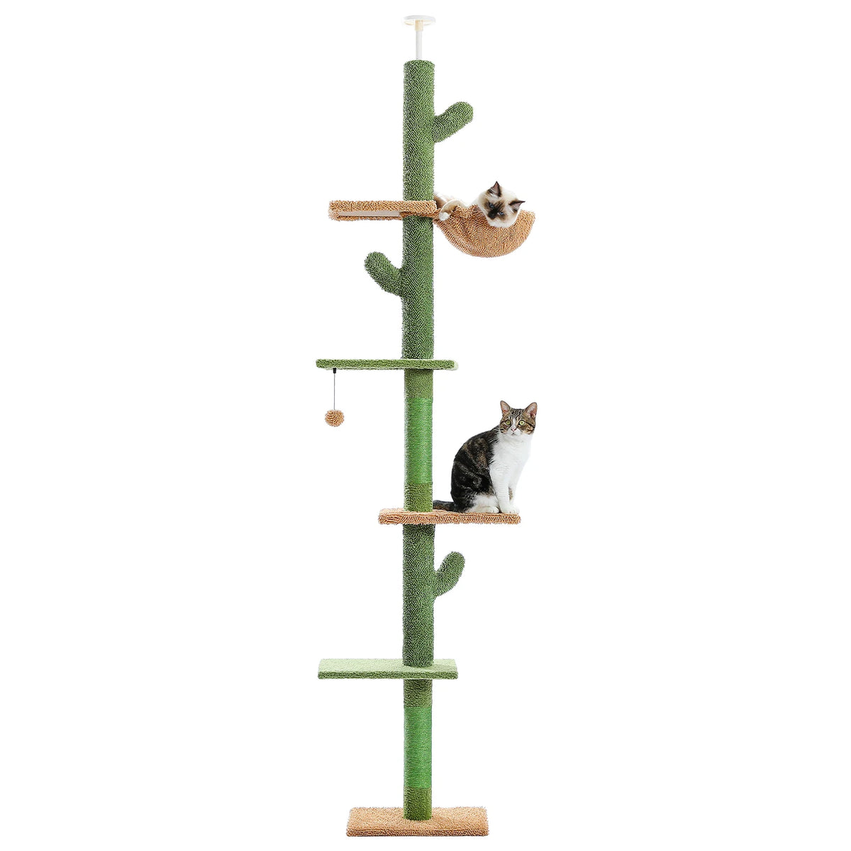 Tall Floor to Ceiling Cat Tree with Cactus Design, Scratching Posts & Hammock