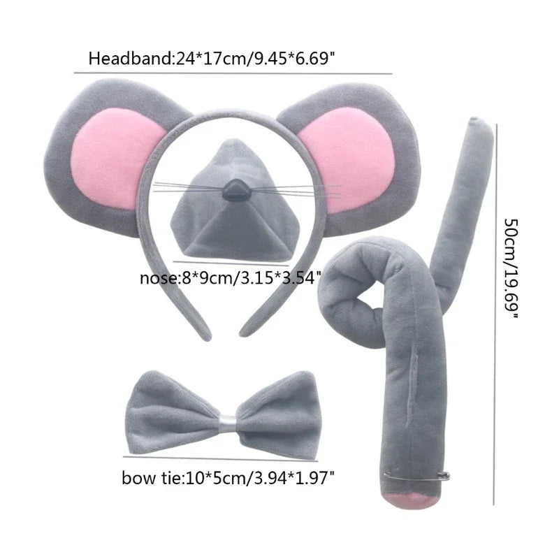 Kids Halloween Mouse Costume Set with Ears Tail Bowtie Skirt Gloves for Cosplay