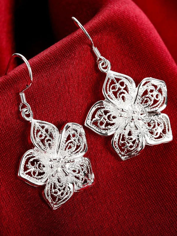Retro Silver Flower Earrings for Women - Fashion Jewelry for Party Wedding