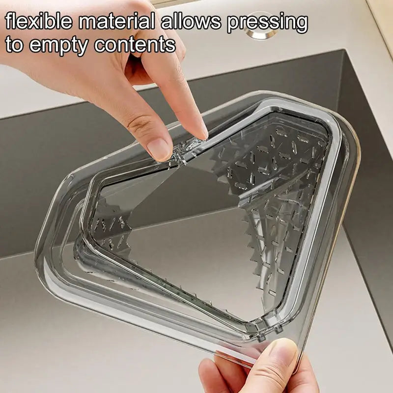 Kitchen Sink Drain Filter Basket - Triangular Food Waste Strainer & Storage Caddy