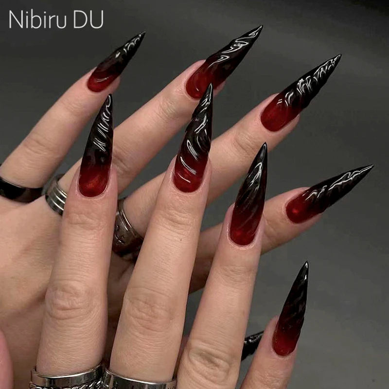 24Pc Halloween Fake Nails Set with Blood Skull Spider Design - Almond Shape, Detachable, Long Acrylic Tips