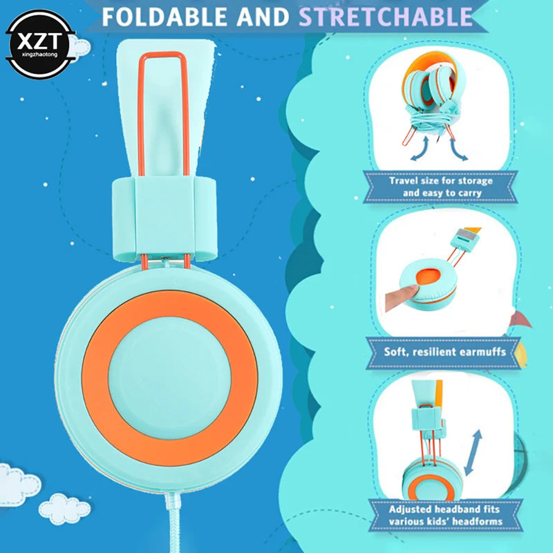 Kids Wired Headphones with Microphone, Foldable Stereo Earphones for Online Learning and Gaming