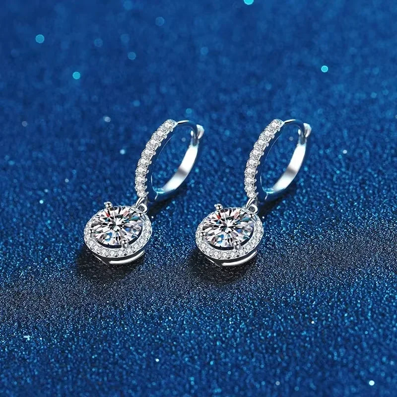 Sterling Silver 1 Carat Moissanite Round Earrings for Women - Elegant Evening Jewelry