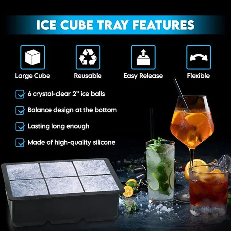 Large Silicone Ice Cube Tray Food Grade Jumbo Square Ice Mold for Home Kitchen