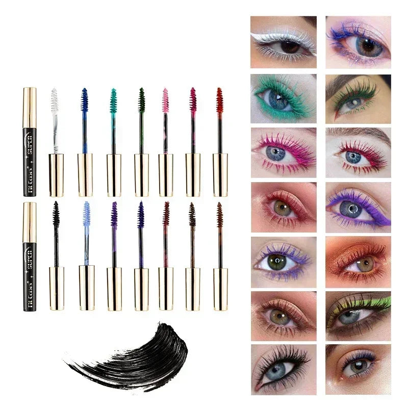 Waterproof 5D Silk Fiber Mascara with 14 Colors - Lengthening & Volumizing Eyelash Extension