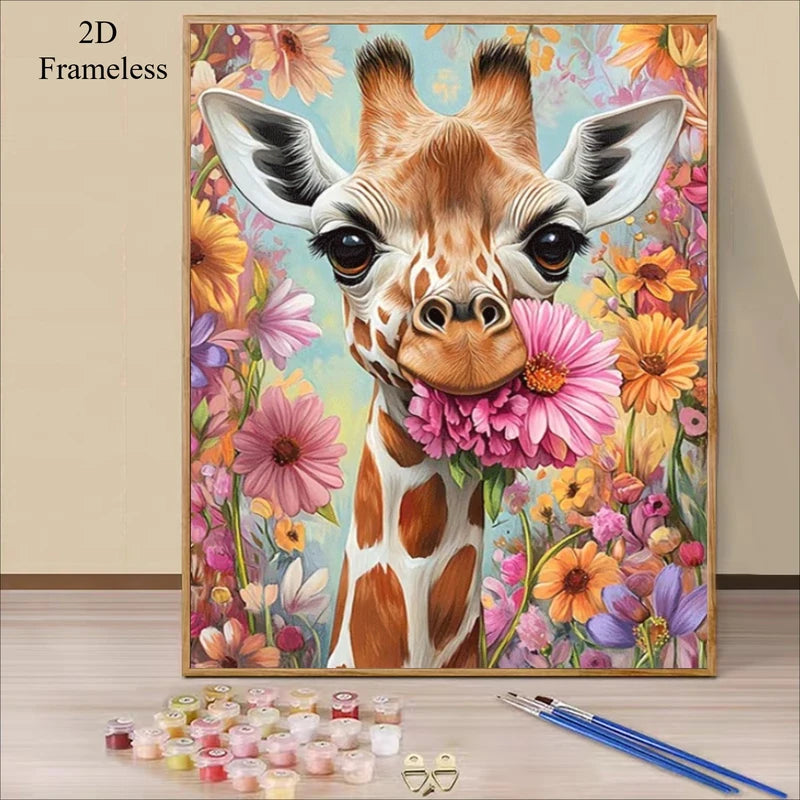 DIY Oil Painting by Numbers Kit Floral and Giraffe Canvas Art - Multiple Sizes