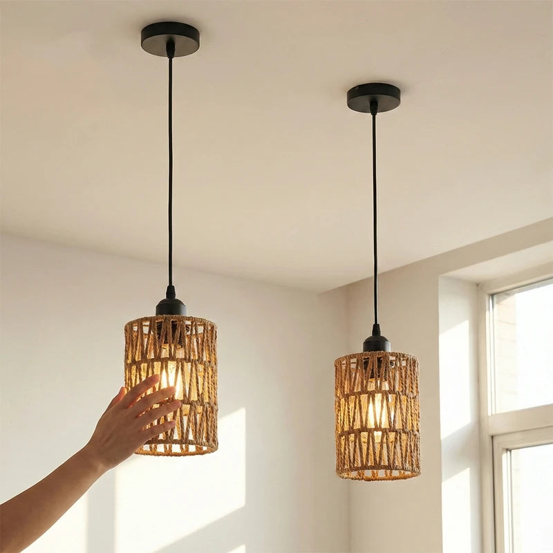 Handwoven Hemp Rope Ceiling Lamp - Southeast Asian Style Restaurant Hotel Decor