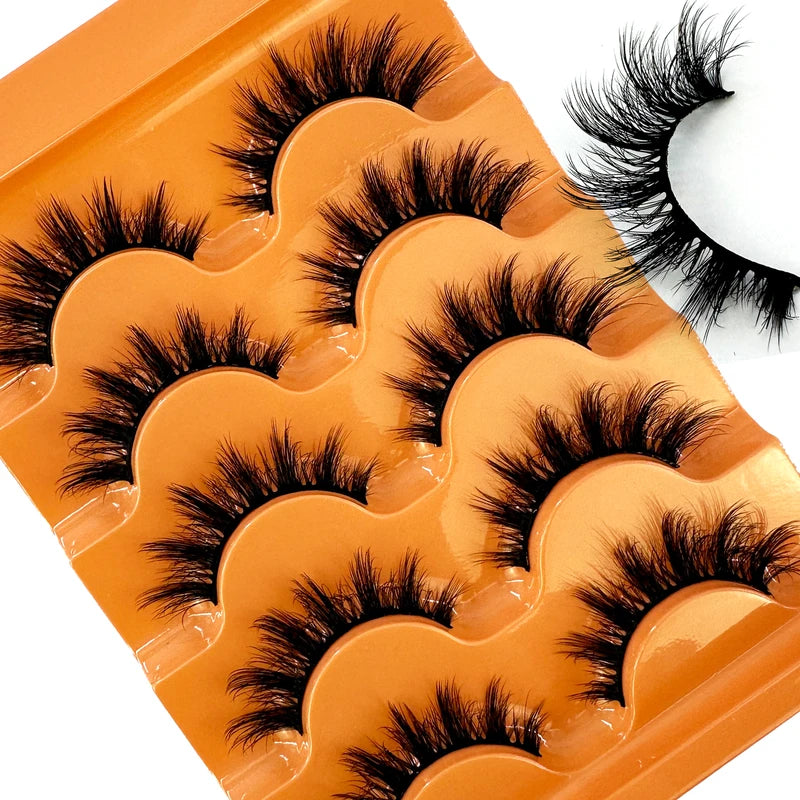 Fake Eyelashes 5D Fluffy Faux Mink Lashes Long Wispy Volume Strip Eyelash Pack