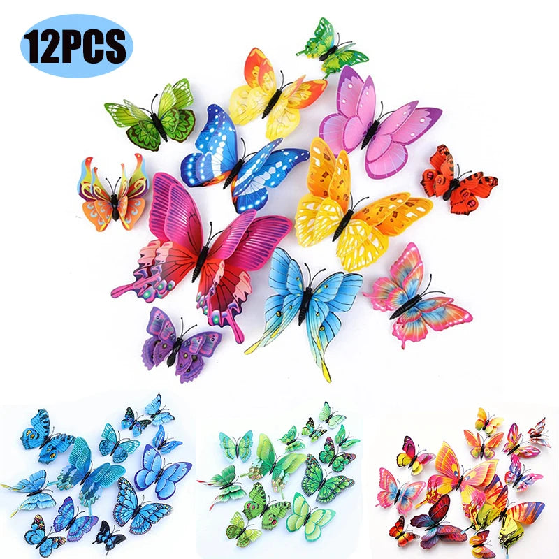 12-Pack 3D Double Layer Butterfly Wall Stickers for Living Room Decoration, Wedding & Party Decor