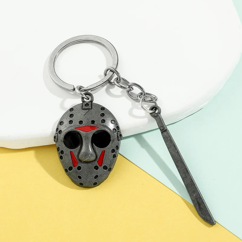 Hockey Mask Machete Keychain Halloween Cosplay Accessory for Men Women